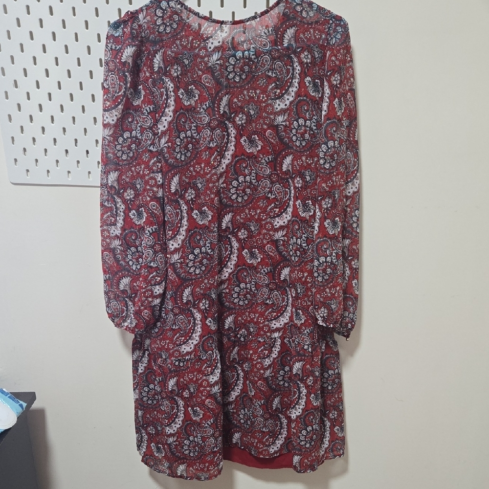 Elegant Paisley Red Midi Shift Dress